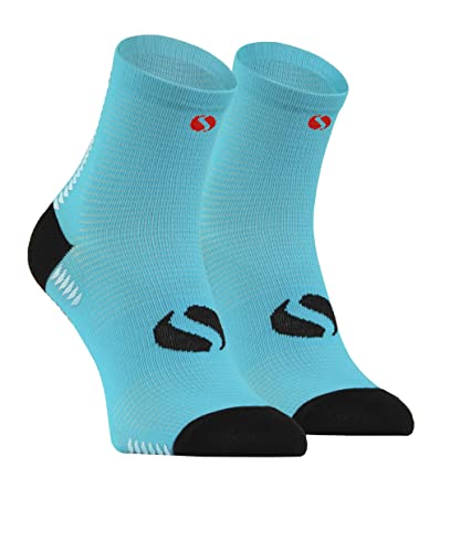 SestoSenso Sportsocken Laufsocken Unisex Damen Herren Sesto Quarter SKB01 (as3, numeric, numeric_43, numeric_46, regular, regular, Türkis-Weiß) von SestoSenso