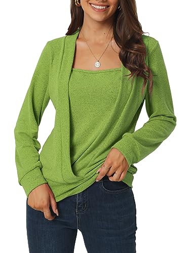 Seta T Damen 2023 Herbst Winter Langarm Quadratischer Ausschnitt Einfarbig Fake Zweiteiliges Casual Top Grün L von Seta T