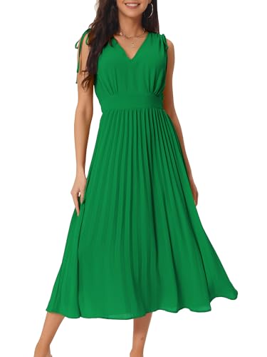 Seta T Damen Ärmellos Lässig Midikleid Hoher Taille V-Ausschnitt Fließenden Rüschen und Falten Dunkelgrün M von Seta T