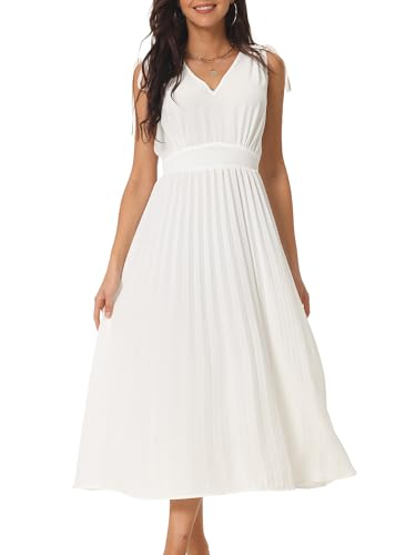 Seta T Damen Ärmellos Lässig Midikleid Hoher Taille V-Ausschnitt Fließenden Rüschen und Falten Weiß M von Seta T