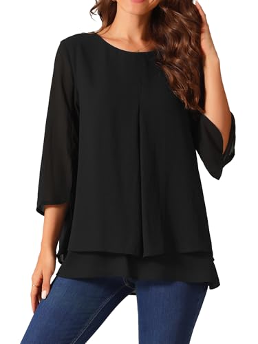 Seta T Damen Casual Rundhals 3/4 Ärmel Doppellagiges Hemd Chiffon Bluse Tops Schwarz L Seta T Damen Casual Rundhals 3/4 Ärmel Doppellagiges Hemd Chiffon Bluse Tops Schwarz L von Seta T