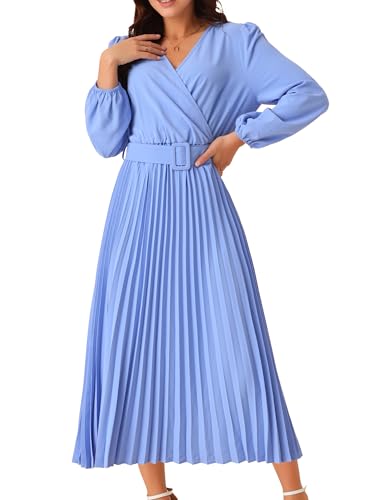Seta T Damen Frühling Herbst Puffärmel Wickelkleid V-Ausschnitt Rüschen Plissee Gürtel Midikleid Blau L Seta T Damen Frühling Herbst Puffärmel Wickelkleid V-Ausschnitt Rüschen Plissee Gürtel Midikleid Blau L von Seta T