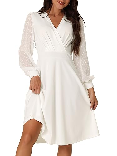 Seta T Damen Kleid Dots Wickelkleid V-Ausschnitt Knielang Freizeitkleid Weiß S von Seta T