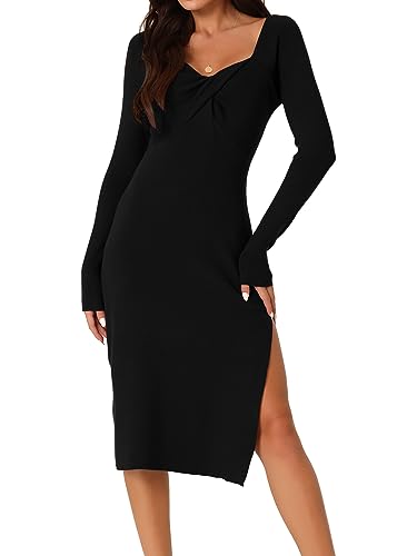 Seta T Damen Kleid Langarm Geripptem Strick Herbst Winter Schlitz Saum Pulloverkleid Schwarz M von Seta T