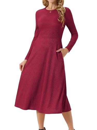 Seta T Damen Kleid Langarm Rundhals Lässig Strick A Linie Midikleid Weinrot S von Seta T