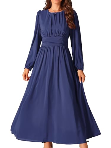 Seta T Damen Kleid Langarm Rundhalsausschnitt Chiffon A-Linien Maxikleid Laterne Midikleid Dunkelblau S von Seta T