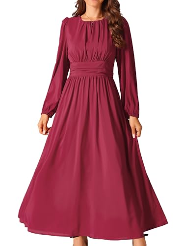 Seta T Damen Kleid Langarm Rundhalsausschnitt Chiffon A-Linien Maxikleid Laterne Midikleid Dunkelrot M von Seta T