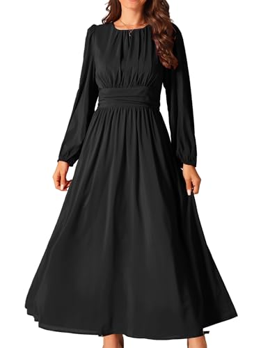 Seta T Damen Kleid Langarm Rundhalsausschnitt Chiffon A-Linien Maxikleid Laterne Midikleid Schwarz M von Seta T