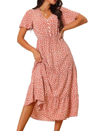 Seta T Damen Kurzarm Sommerkleid Lässig Flatterärmel V-Ausschnitt Elastische Taille Polka Dots Kleid Rot M von Seta T