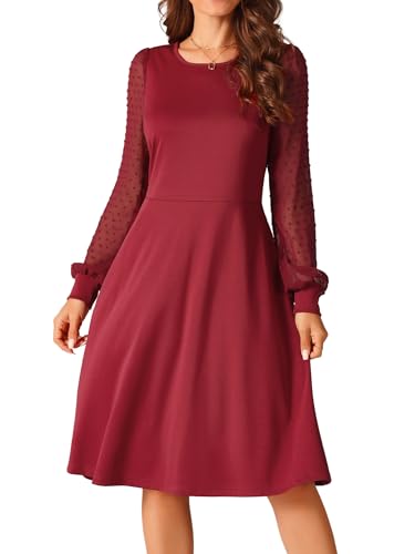 Seta T Damen Langarm Freizeitkleid Rundhalsausschnitt Knielang mit Taschen Kleid Weinrot XL von Seta T