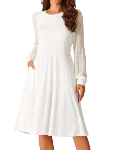 Seta T Damen Langarm Freizeitkleid Rundhalsausschnitt Knielang mit Taschen Kleid Weiß M von Seta T