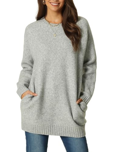 Seta T Damen Langarm Rundhalsausschnitt Taschen Herbst Winter Pullover Grau M von Seta T