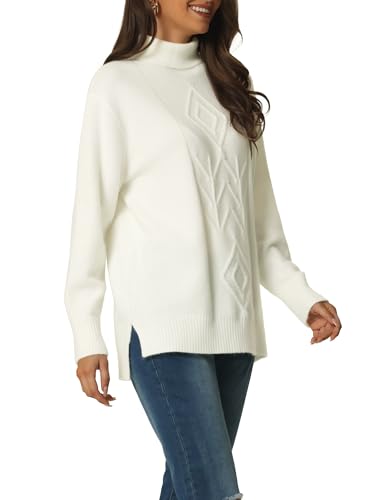 Seta T Damen Langarm Tunika Pullover Rollkragen Herbst Winter 2023 Sweater Weiß XL von Seta T
