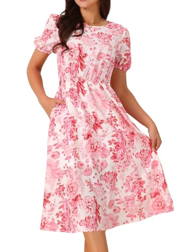 Seta T Damen Puffärmel Lässig Sommer Blumenkleid Rundhalsausschnitt Taschen Boho Midikleid Rosa S Seta T Damen Puffärmel Lässig Sommer Blumenkleid Rundhalsausschnitt Taschen Boho Midikleid Rosa S von Seta T