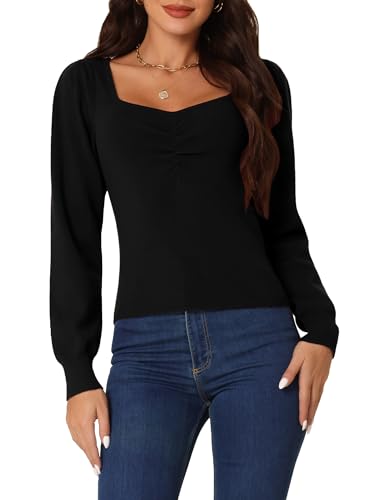 Seta T Damen Pullover Lässig Gerippt Gestrickt Langarm Herzform Ausschnitt Einfarbig Bluse Schwarz S von Seta T