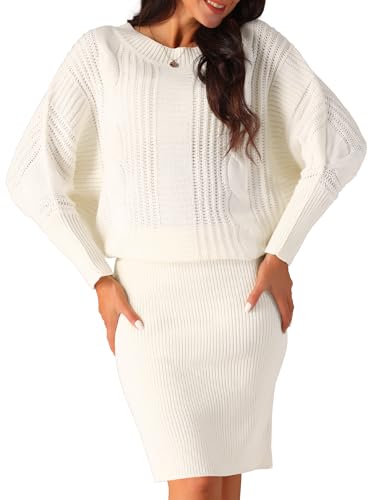 Seta T Damen Pulloverkleid Lang Fledermausärmeln Zopfmuster Grob Gestrickt Pulloverkleider Weiß L Seta T Damen Pulloverkleid Lang Fledermausärmeln Zopfmuster Grob Gestrickt Pulloverkleider Weiß L von Seta T
