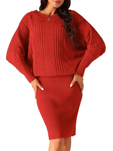 Seta T Damen Pulloverkleid Lang Fledermausärmeln Zopfmuster Grob Gestrickt Pulloverkleider rot M Seta T Damen Pulloverkleid Lang Fledermausärmeln Zopfmuster Grob Gestrickt Pulloverkleider rot M von Seta T
