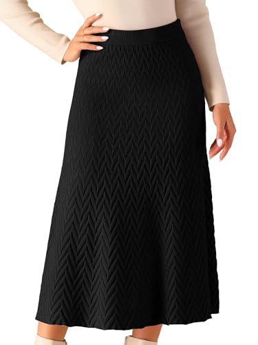 Seta T Damen Röcke Rippstrick A-Linie Elastisch Hohe Taille Dehnbarer Pullover Midirock Schwarz L von Seta T