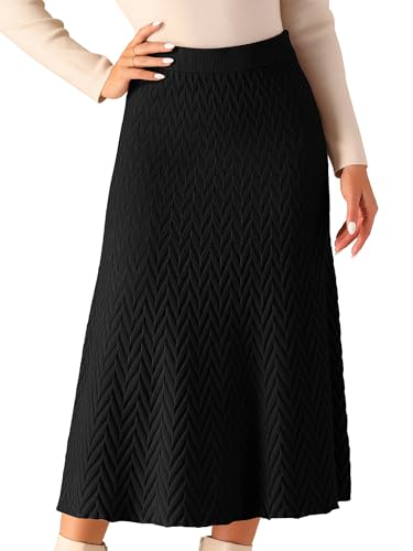 Seta T Damen Röcke Rippstrick A-Linie Elastisch Hohe Taille Dehnbarer Pullover Midirock Schwarz M von Seta T