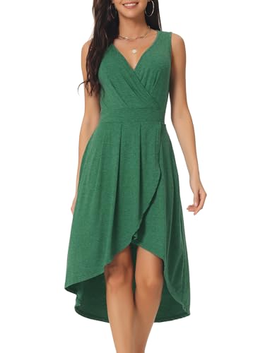 Seta T Damen Sommer Ärmellos Kleid V-Ausschnitt Strickkleid Taschen Plissiertes Fließend Kleider Grün M von Seta T