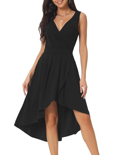 Seta T Damen Sommer Ärmellos Kleid V-Ausschnitt Strickkleid Taschen Plissiertes Fließend Kleider Schwarz M von Seta T