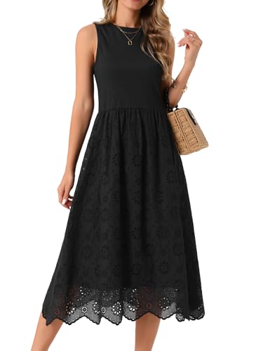 Seta T Damen Sommer Blumen Kleid Ärmellos A-Linie Midikleid Rundhals Casual Urlaubskleid Schwarz L von Seta T