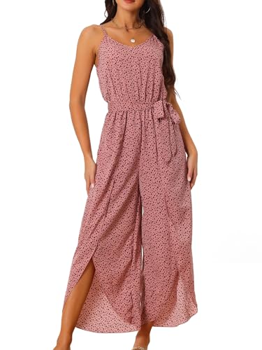 Seta T Damen Spaghettiträger Overall Lässig Ärmellos V-Ausschnitt Bindeband Taille Geteilte Weite Beine Dunkelpink M von Seta T