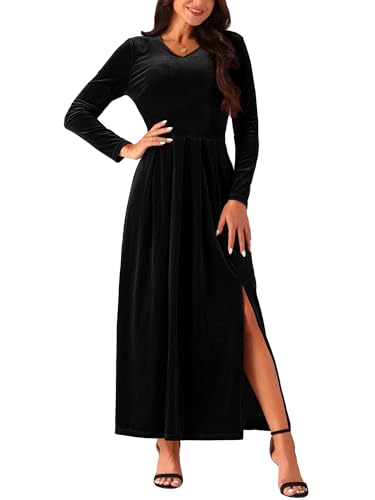 Seta T Damen V-Ausschnitt Elegant Velvet Kleid Langärmelig Hohe Taille Geteilt Saum Cocktailparty Maxi Samtkleid Schwarz M Seta T Damen V-Ausschnitt Elegant Velvet Kleid Langärmelig Hohe Taille Geteilt Saum Cocktailparty Maxi Samtkleid Schwarz M von Seta T