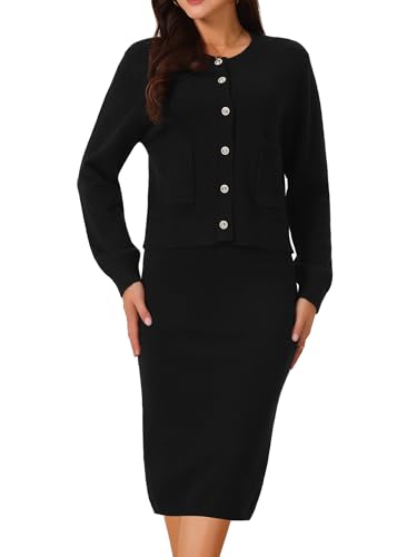 Seta T Damen Zweiteilig Outfit Knopfleiste Cardigan und Minirocke Lässig Lounge-Set Schwarz M von Seta T