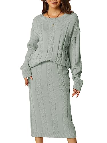 Seta T Damen Zweiteiliges Outfit Lässig Rundhalsausschnitt Pullover mit Midirocke Set Grau XL von Seta T