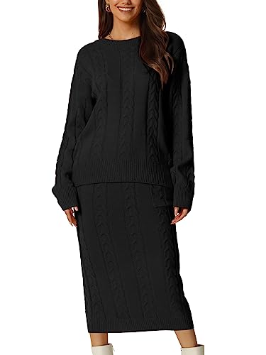 Seta T Damen Zweiteiliges Outfit Lässig Rundhalsausschnitt Pullover mit Midirocke Set Schwarz S von Seta T