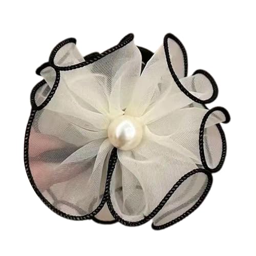 Setauoo Blumen Haarspange,Blumenspange für Haare,Perlen-Mesh-Blumen-Haarklammer | Pferdeschwanz-Haarhalter, Haar-Styling-Zubehör, Damen-Haarspangen für dünnes oder dickes Haar von Setauoo