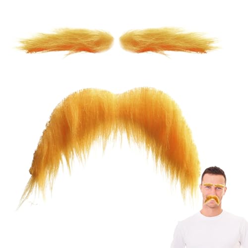 Setauoo Gelbes Bart- und Augenbrauen-Set, künstlicher Schnurrbart für Kinder,Halloween Kunstbart Lustige falsche Augenbraue | Selbstklebende Schnurrbärte, neuartige Requisite für Cosplay, von Setauoo