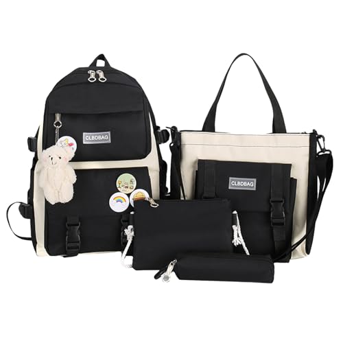 Setauoo Schulranzen-Set für Kleinkinder – Grundschulranzen-Rucksack-Set mit Federmäppchen, Schlingentasche – Mädchen Schulbücher Aufbewahrungstasche für Arbeit, Schwarz , Refer to description von Setauoo