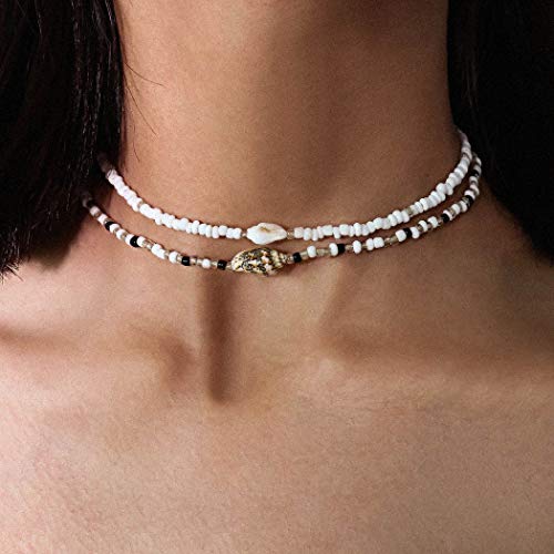 Sethain Boho Choker Halskette Weiße Muschelkette Kurze Perle Halsketten Strand Schmuck für Frauen und Mädchen von Sethain