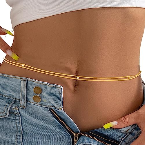 Sethain Boho Kristall-Taillenkette Gold Strass Bauchketten Geschichtet Sommer-Strandketten Bikini-Kette Körperschmuck für Frauen Mädchen (S, Gold-D) von Sethain