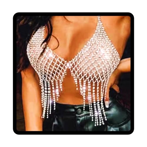 Sethain Boho Strass Brustkette Silber Quaste Kristall BH-Ketten Bikini-Kette Körperschmuck für Frauen und Mädchen Sethain Boho Strass Brustkette Silber Quaste Kristall BH-Ketten Bikini-Kette Körperschmuck für Frauen und Mädchen von Sethain