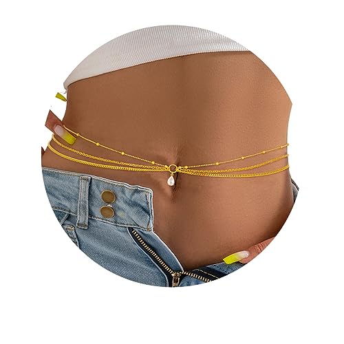 Sethain Boho Strass-Taillenkette Gold Kristall Anhänger Bauchketten Geschichtet Funkelnd Taillenketten Stern Sommerstrandkette für Frauen (M, Gold-E) von Sethain