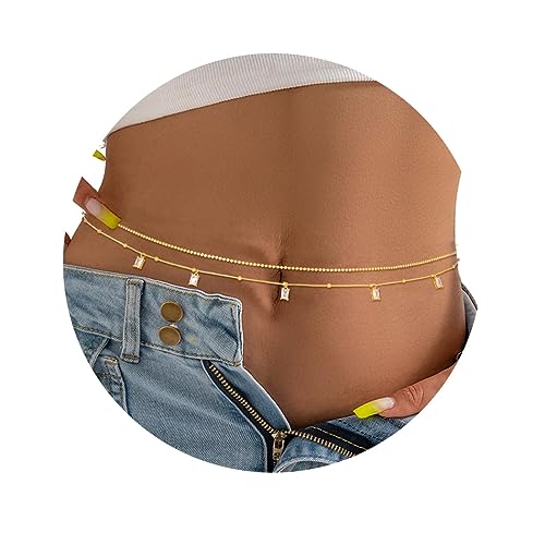 Sethain Boho Strass-Taillenkette Gold Kristall Anhänger Bauchketten Geschichtet Funkelnd Taillenketten Stern Sommerstrandkette für Frauen (S, Gold-A) von Sethain