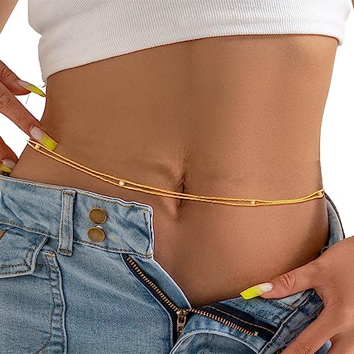 Sethain Boho Strass-Taillenkette Gold Kristall Anhänger Bauchketten Geschichtet Funkelnd Taillenketten Stern Sommerstrandkette für Frauen (S, Gold-D) von Sethain