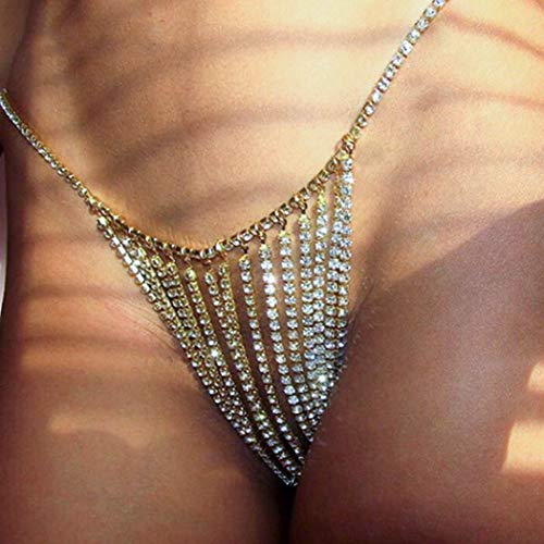 Sethain Boho Strass Unterwäsche Kette Silber Funkelnd Kristall Höschen Körperketten Nachtclub Bikini Schmuck Zubehör für Frauen und Mädchen… von Sethain