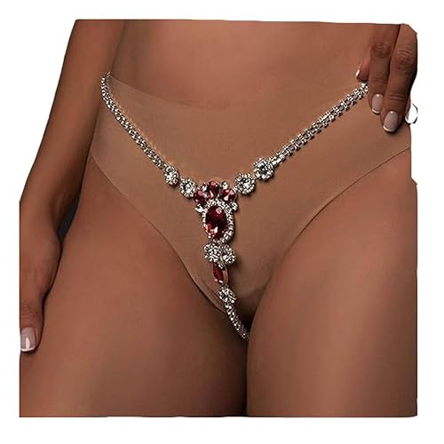 Sethain Kristall Unterwäsche Silber Funkelnd Strass Tanga Höschen Körperkette Nachtclub Körperschmuck Zubehör für Frauen und Mädchen von Sethain