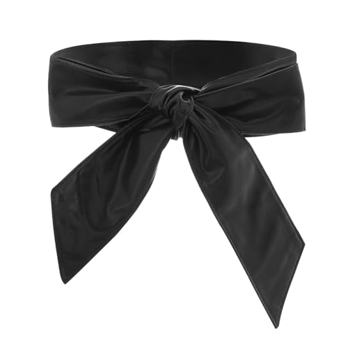 Sethain Kunstleder Taillengürtel Schwarz Mantel Taillengürtel PU-Leder Mantel Gürtel Schleife Taillenbänder für Frauen (Schwarz) von Sethain
