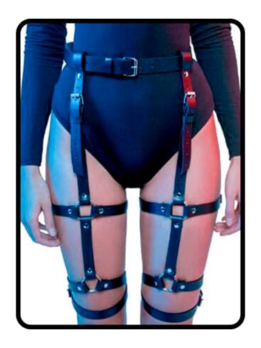 Sethain Punk Leder Beinkette Gürtel Schwarz Taille Oberschenkelstrumpfbänder Rave-Gürtel Gothic-Schmuck-Accessoire für Frauen (Beinkette-1) von Sethain
