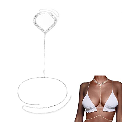 Sethain Strassstein Taille Kette Silber Kristall Bauch-Ketten Bikini-Kette Bauch Zubehör für Frauen und Mädchen von Sethain