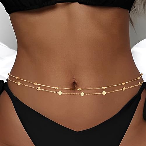 Sethain geschichtet Perlen Taillenkette Perlen Bauchkette Paillette Magenkette Körperschmuck Zubehör für Frauen und Mädchen (Gold) von Sethain