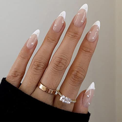 Sethexy Abstrakt Mandelform Falsche Nägel Französisch Press on Nails Swirl Fingernägel 24St Acryl Nägel zum Aufkleben für Frauen und Mädchen von Sethexy