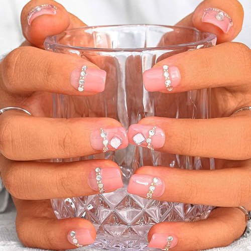 Sethexy Blau Strass Mittlerer Sarg Künstlicher Nagel Katzenauge Funkeln Handgefertigt Falsche Nägel Gold Kristall Natürlich Glänzend Drücken Sie auf den Nagel Salonqualität für Frauen und Mädchen (J) von Sethexy