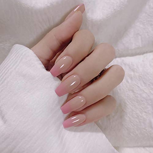 Sethexy Glänzend Ballerina Lange Falscher Nagel Sarg Nude Pink Falsche Fingernägel Gradient Kunstdesign 24St Acryl Drücken Sie auf Nagelspitzen für Frauen und Mädchen von Sethexy