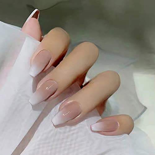 Sethexy Glänzend Mittel Ballerina Falscher Nagel Nude Pink Sarg Falsche Fingernägel Gradient Design Salon Nagelspitzen Vollständige Abdeckung Acryl 24St Drücken Sie auf Nägel für Frauen und Mädchen von Sethexy